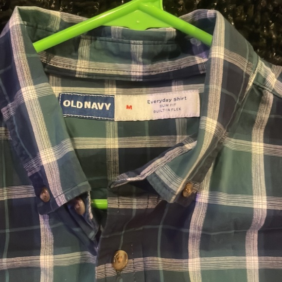 Old navy men’s medium green and dark blue button up - Picture 3 of 3